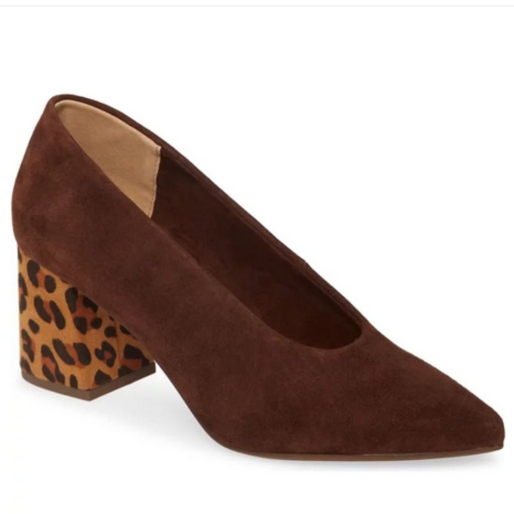 SEYCHELLES Suede Pointed Toe Printed Heel Pumps
